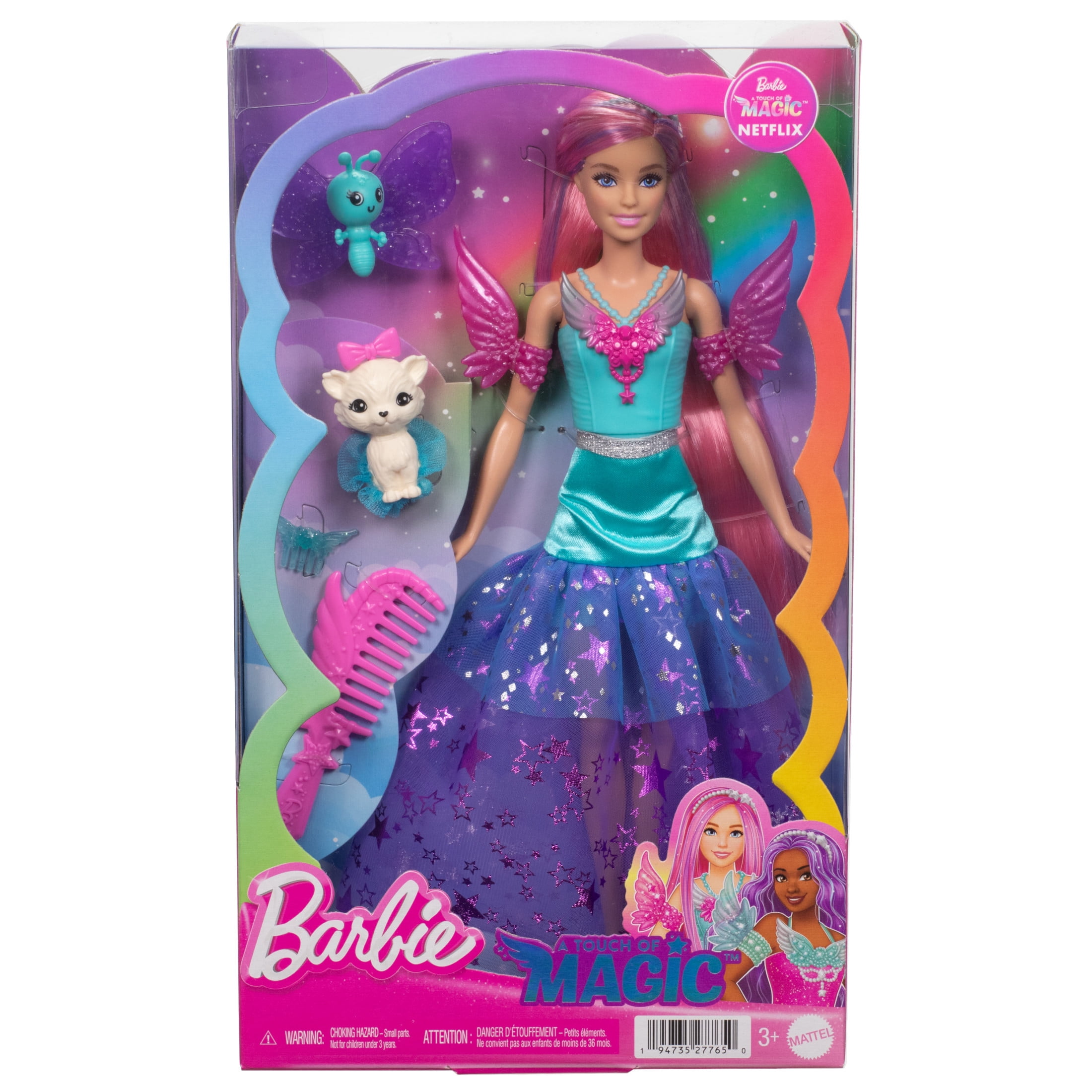 Barbie Doll with 2 Fantasy Pets and Dress, Barbie “Malibu” from Barbie a Touch of Magic