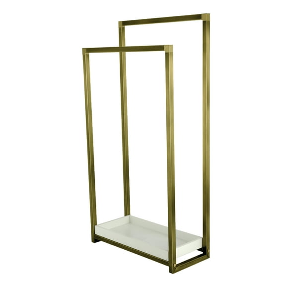 Kingston Brass SCC8263 Edenscape 33-5/8" Freestanding Pedestal 2-Tier Towel Rack with Wooden Shelf, Antique Brass
