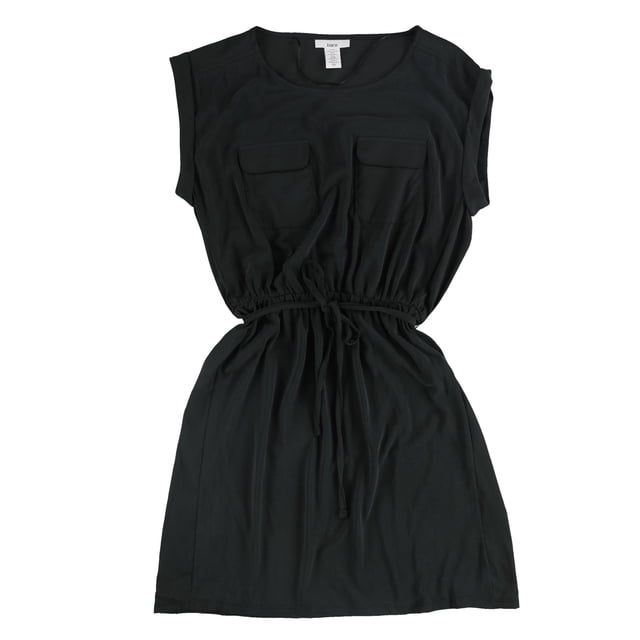 bar III Vestido ajustado y acampanado con puños para mujer, negro, grande