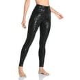 thumbnail image 6 of Women's Faux Leather Leggings Leopard Print Liquid Shine Exercise Yoga Pants, 6 of 6