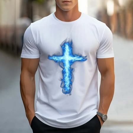 DDAPJ pyju Faith Cross T-Shirt for Men Short Sleeve Christian T Shirt Summer Casual Slim Fit Crewneck Tee Tops Lightweight Workout Graphic Tees Flash Deals Today White XL