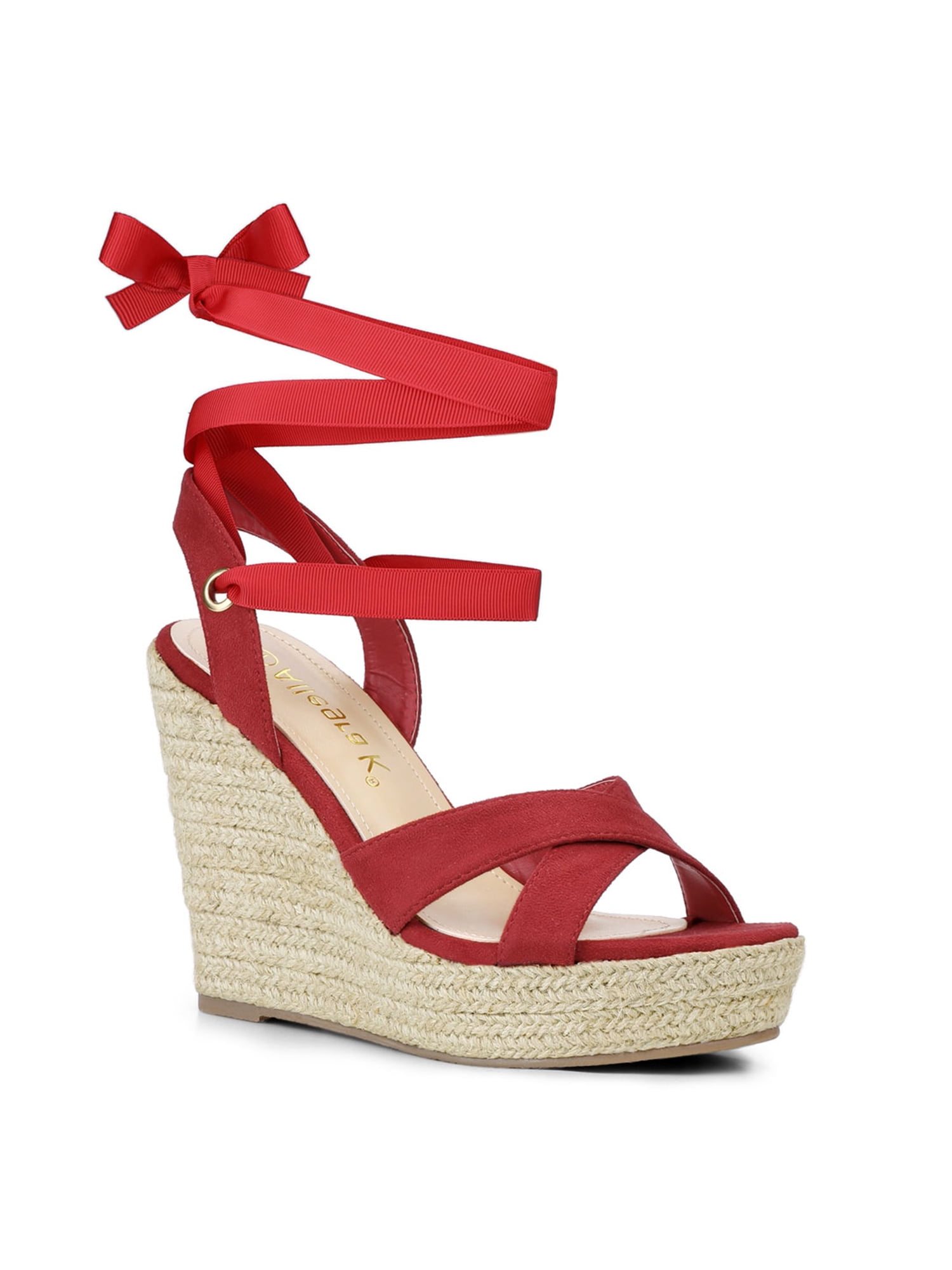 red lace up wedge sandals