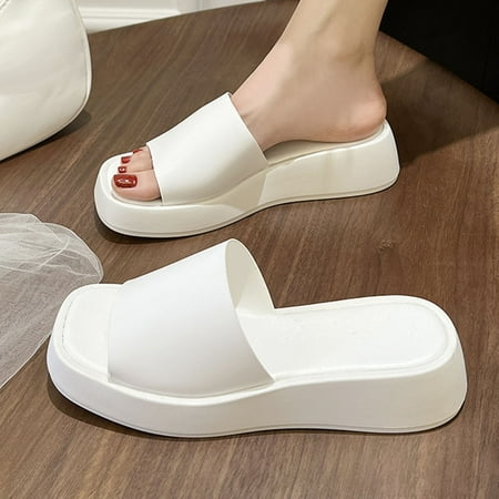 VerPetridure Women s Solid Color Platform Wedge Beach Slippers Open Toe Slippers Shoes Comfy Sandals Casual Comfortable Beach Sandals