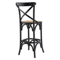Modway Gear Bar Stool - Black Rattan Seat, Elm Wood Frame, 43.5" Bar Height, 330 Lb Capacity, Modern Farmhouse Design