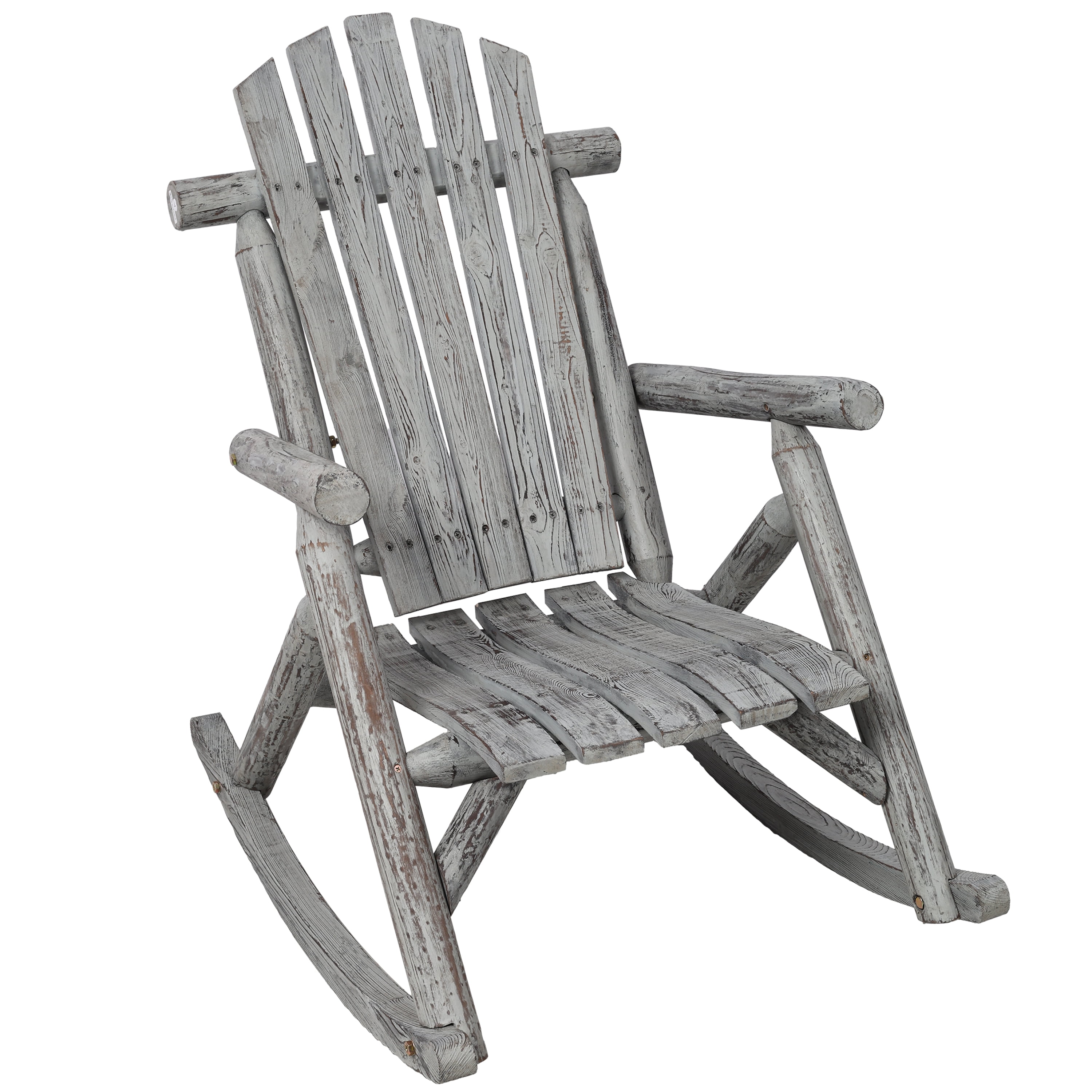 Fir Wood Porch Rocking Chair, Durable Log Style Outdoor Indoor Leisure Rocker, Brown