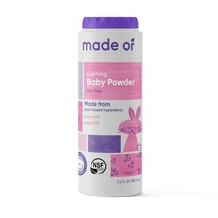 MADE OF Organic Baby Powder- Organic Corn Starch Baby Powder for Sensitive Skin and Eczema - NSF Organic Certified - Made in USA - 3.4oz (Fragrance Free, 1-Pack) Fragrance