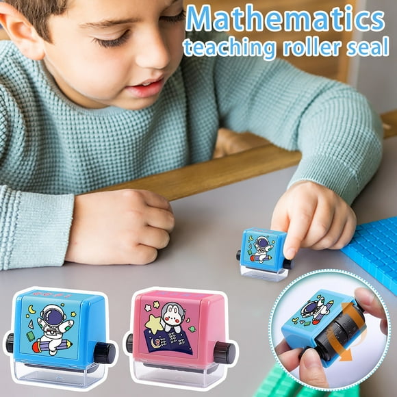 Rodillo de matemáticas para sumar, restar, multiplicar y dividir, sellos didácticos, ejercicios para estudiantes hasta 100 (2 x 5 ml), 2 unidades
