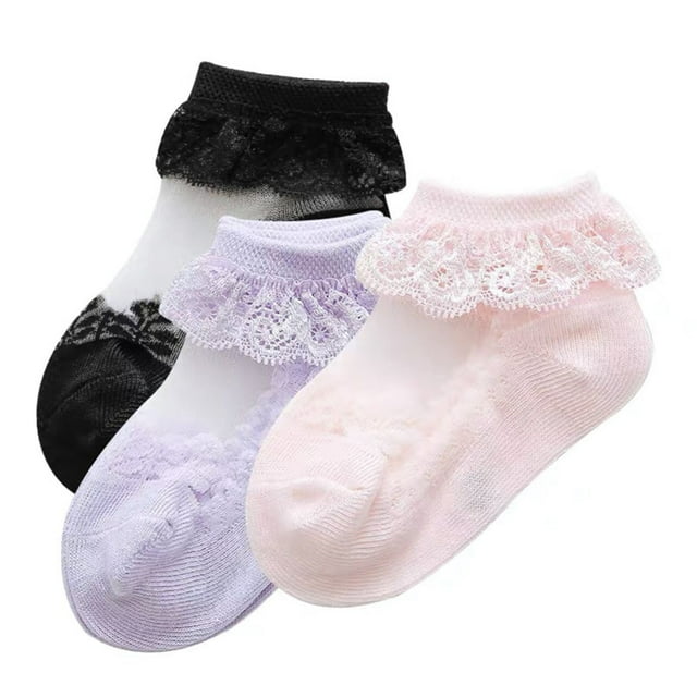 1/3Pairs Girls Lace Socks Soft Ruffled Summer Breathable Girls Baby Socks heifenzi L 3-5years