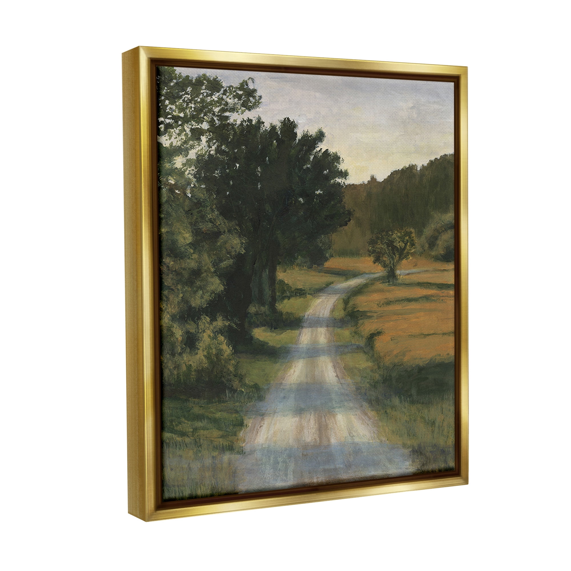 Stupell Industries Shadowed Rural Path Landscape Painting Gold Floater Framed Canvas Art Print Wall Art, 25 x 31