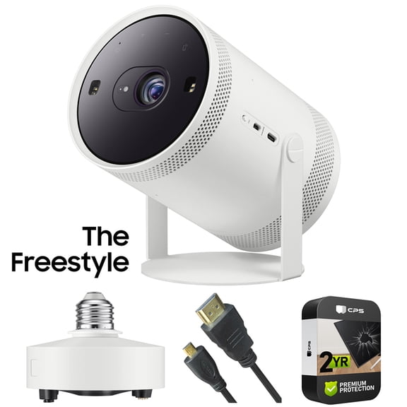 Samsung SP-LSP3BLAXZA The Freestyle Projector Bundle with Samsung The Freestyle Socket Adapter, 6ft Micro-HDMI to HDMI A/V Cable and 2 YR CPS Enhanced Protection Pack