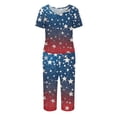 thumbnail image 4 of 4th of July Pajamas for Women Set Soft Comfy Pajamas Red Blue and White Star Print Short Sleeve Tops Capri Pants Pjs Set with Pockets, 4 of 6
