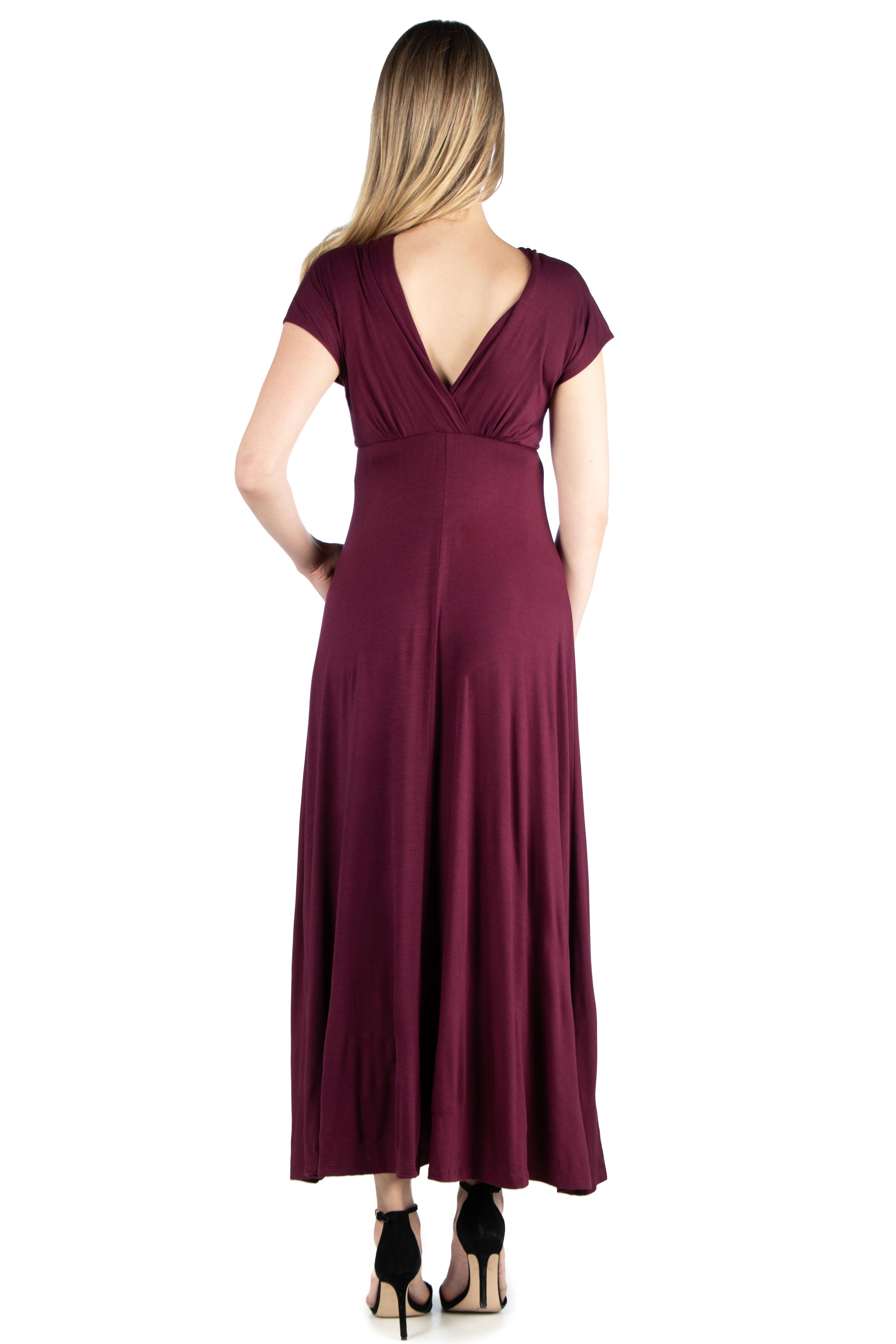 24seven Comfort Apparel Empire Waist V Neck Maternity Maxi Dress