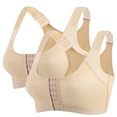 thumbnail image 2 of Womens Bras 2PC Front Closure Compression Bras For High Sports Everyday Wireless Bra Beige 4XL, 2 of 4