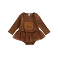 thumbnail image 1 of Infant Baby Girls Mesh Romper Dress Bear Pattern Long Sleeve Jumpsuits, 1 of 7