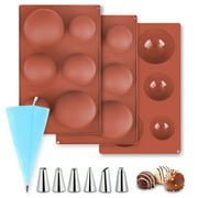 Large Semi Sphere Silicone Mold, Upgrade 6 Holes Chocolate Mold, 3 Sizes Baking Mold for Making Chocolate Bomb, Cake, Jelly, Pudding, Soap, with Silicone Piping Bags (3 Pack)