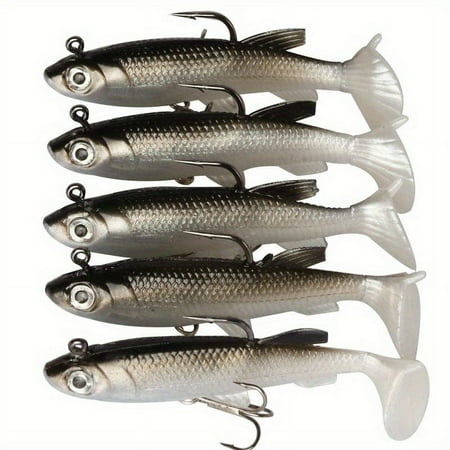 Pack of 5 Sophisticated Silicone Fishing Lures 8cm 12.5g Artificial Rubber Bait for Hunting Fish Like Salmon and Bass Saltwater and Freshwater Lure Casters
