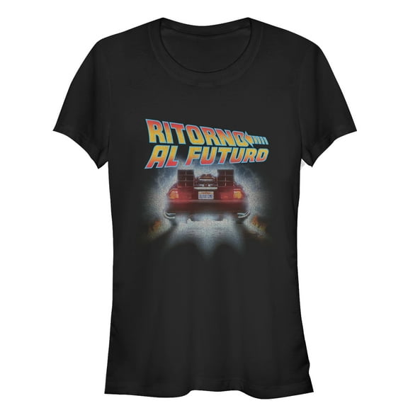Junior's Back to the Future Italian Poster  Graphic Tee Black 2X Large