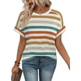 thumbnail image 3 of Ronuti Womens Tshirts Short Sleeve Fashion Shirts Summer Tops Fashion Womens Clothes Womens Striped Tshirt, 3 of 8