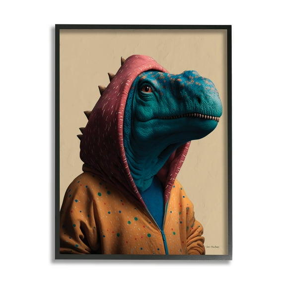 Stupell Industries Fun T-Rex in Hoodie Animals & Insects Painting Black Framed Art Print Wall Art, 11 x 14