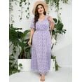 thumbnail image 6 of Large Size Women's Summer Floral Dress Wrap V Neck Short Sleeve Ruffle A-Line Flowy Maxi Wedding Guest Dresses, 6 of 6