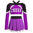 thumbnail image 3 of inlzdz Girls Cheerleading Uniform Cheer Leader Dance Crop Tops with Skirts Party Outfit 2-Piece Set Purple 8, 3 of 7