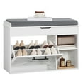 thumbnail image 2 of HOOBRO Shoe Storage Bench with Cushion, 31.5" L Entryway Bench with Flip-Open Storage Box, Wooden Shoe Bench with Flip Drawer and Adjustable Shelf for Hallway, Living Room, White and Gray WG55HX01, 2 of 10