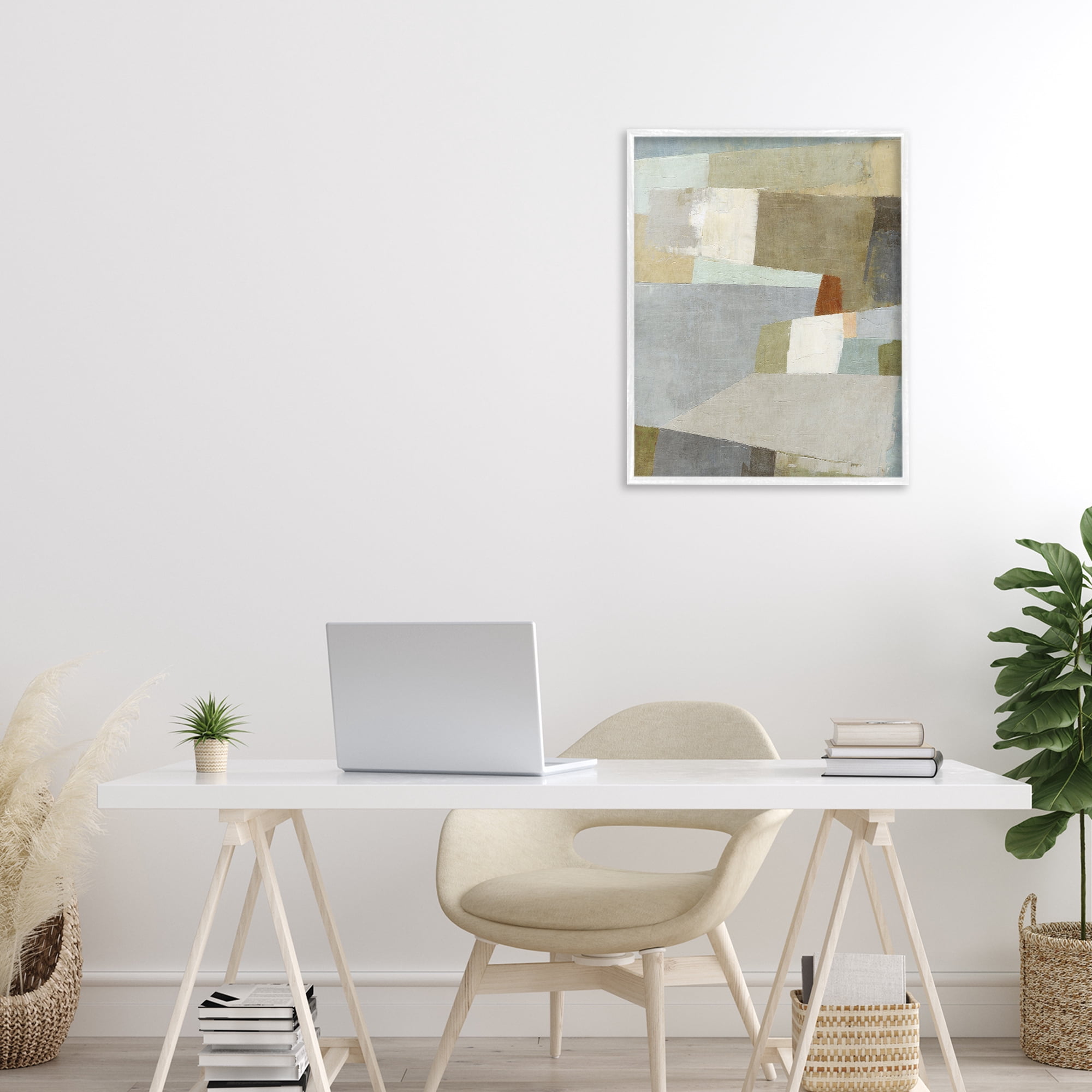 Stupell Industries Causeway Neutral Geometrics White Framed Giclee Art, design by Suzanne Nicoll
