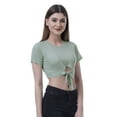 thumbnail image 4 of Moomaya Haut Court Noué devant pour Femmes Manches Courtes Col Rond Tee-Shirt Noué, 4 of 7