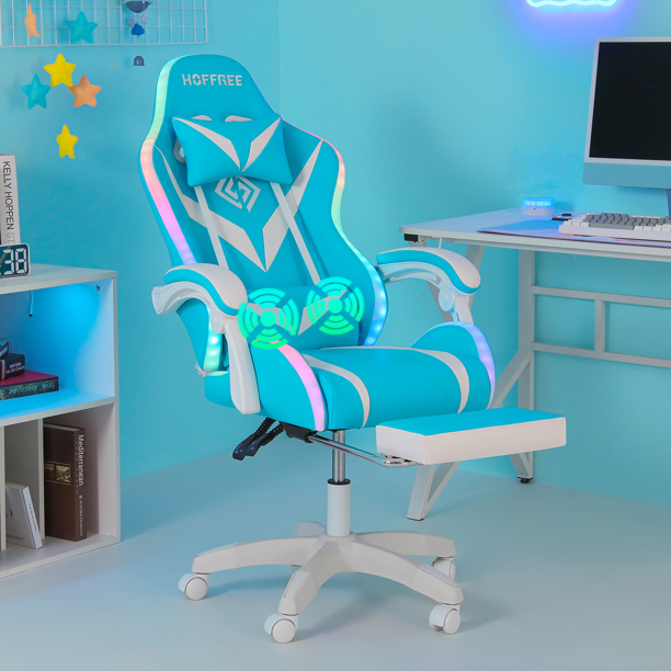 HOFFREE Gaming Chair with RGB LED Lights Ergonomic Computer Chair with