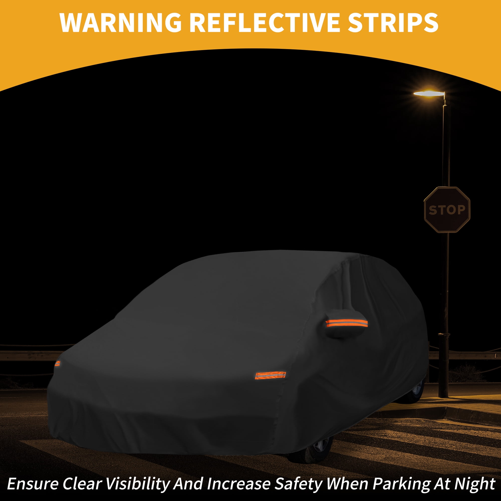 Unique Bargains All-Weather Waterproof Car Cover - UV-Resistant Outdoor Full Exterior Protection Black with Right Side Zipper Black for Ford Fiesta Sedan 2008-2022