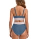 thumbnail image 4 of Trajes de baño Amzcrzy Tankini para mujer, bikini de control de abdomen, bikini de mujer de cintura alta, traje de baño dividido de color con cordón, traje de baño abdominal fruncido azul marino, L, 4 of 9