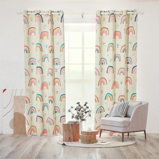 84 Inch Blackout Curtains - 2 Panels Abstract Feather Print, Kids Room Drapes, Thermal Insulated