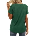 thumbnail image 4 of HUBERY Women Solid Color Pleated V Neck Short Sleeve Pullover Plain Top, 4 of 4