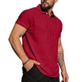 thumbnail image 2 of Polo Shirt for Men Textured Vertical Ribbed Knit Short Sleeve Casual Stylish Collared Summer Solid Color Tee, #01 Red, 3XL, 2 of 5