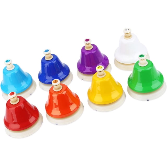 Childrens Handbell Toy, Metal and Plastic 8-Note Musical Instrument for Kids, Fun for Family Music Learning and Coordination Development,Multicolor