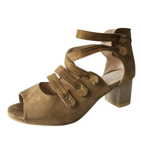 

GNEIKDEING Women s Outdoor Summer Buckle Strap High Heels Beach Open Toe Breathable Sandals Fish Mouth Shoes Gift on Clearance