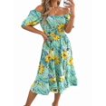 thumbnail image 3 of Women's Off Shoulder Floral Smocked Midi Flowy Long Dresses Dress for Beach Summer Green S, 3 of 10