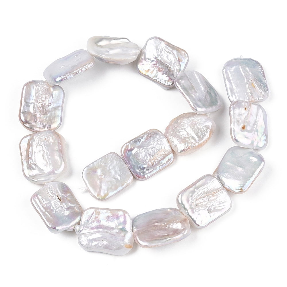 Natural Keshi Pearl Beads Strands Cultured Freshwater Pearl Baroque Pearls Rectangle Seashell Color 21~26x18.5~23x4.5~9mm Hole: 0.6mm about 16pcs/strand 14.57~14.96 inch(37~38cm)