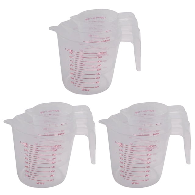 9Pc Plastic Measuring Jug Set Large 4 Cup, 2 Cup and 1 Cup Capacity Free Measuring Beakers with Angled Grip