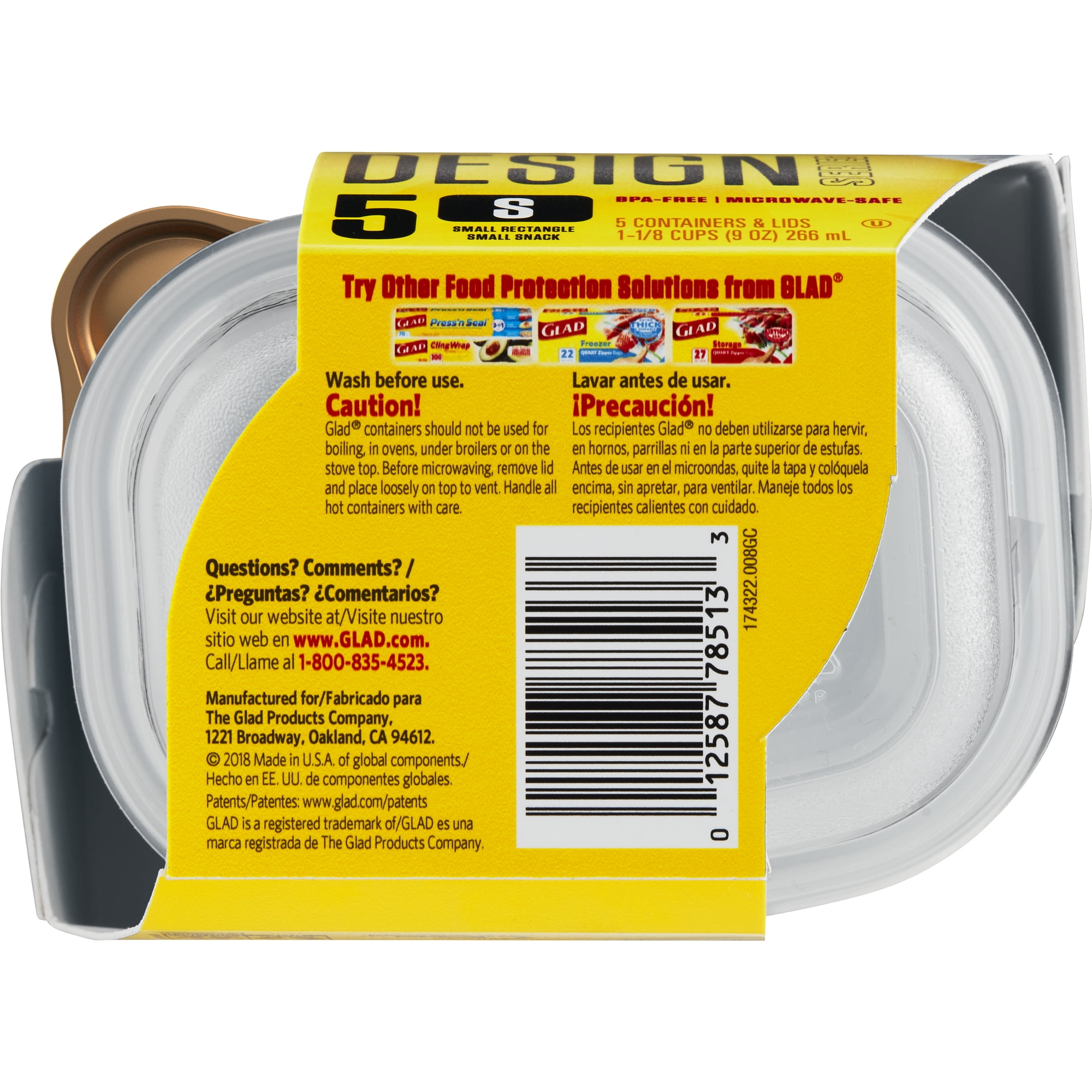 Glad Small Rectangular 9oz Containers Lids 5 Ea