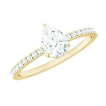 Rosec Jewels Lab Created Diamond Pear Shape Engagement Ring with Side Stones - Ef-Vs Quality Diamond Teardrop Ring (5x7 mm), 14K Yellow Gold, US 11.50