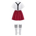 thumbnail image 6 of TiaoBug Kids Girls Uniform Set Short / Long Sleeve Bow Tie Blouse with A-Line Mini Pleated School Type B Burgundy 120, 6 of 7