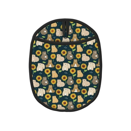

Bear sunflower Pot Holders for Kitchen - Heat Resistant Oven Mitts Hot Pads with Pocket Non Slip Silicone Pot Holders Cuteness Hanging Loop Potholders for Kitchen Baking