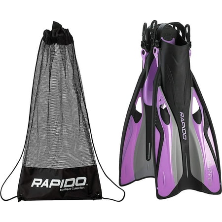 Rapido Boutique Collection Flipper Open Heel Adjustable Snorkel Fin with Snorkeling Gear Carry Bag  Ideal Snorkeling Fins for Snorkel or Scuba