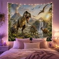 thumbnail image 2 of T Rex Beside Volcano and Flying Dinosaurs, Dramatic Fantasy Style for Dinosaur Lovers, Prehistoric Wall Art, Birthday Gift, Tapestry Wall Hanging for Playroom and Bedroom, 2 of 7
