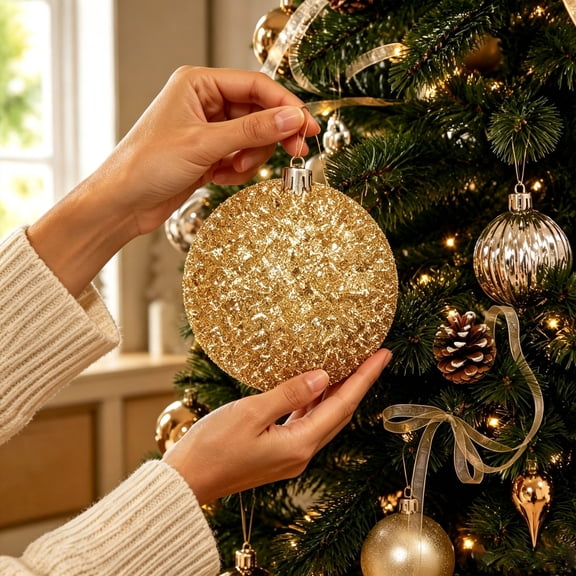 Large Christmas Balls Ornaments,5.9" Sparkly Shatterproof Christmas Tree Ornaments Sequin Glitter Xmas Decorations for Holiday & Winter Xmas Party Decor,1Pcs(Gold)