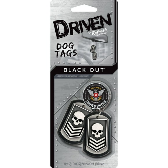 Driven by Rafraîchissez votre voiture! Dog Tags Novelty Black Out Scent, assainisseur d'air, 1 paquet Désodorisant
