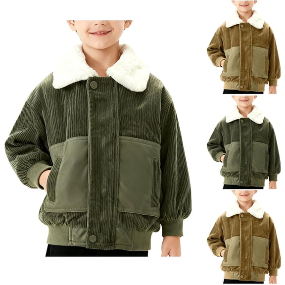 UQJfacai Boys Corduroy Jacket Kids Fleece Zip Up Winter Coat Kid Sherpa Lined Collar Warm Casual Outerwear with Pockets 2-10 Years