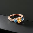 thumbnail image 3 of Gem Stone King 18K Rose Gold Plated Silver 3-Stone Ring Oval/Checkerboard Yellow Citrine and Vivid Persian Blue Moissanite (1.85 Cttw, Size 6), 3 of 4