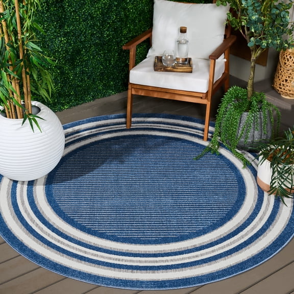 Safavieh Cabana Henry Striped Indoor/Outdoor Area Rug, Light Blue/Ivory, 6'7" x 6'7" Round
